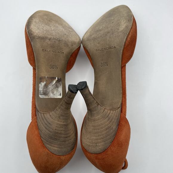 Balenciaga Size‎ 6.5 Suede Leather Strappy High Heels Burnt Orange Almond Toe - Picture 9 of 10
